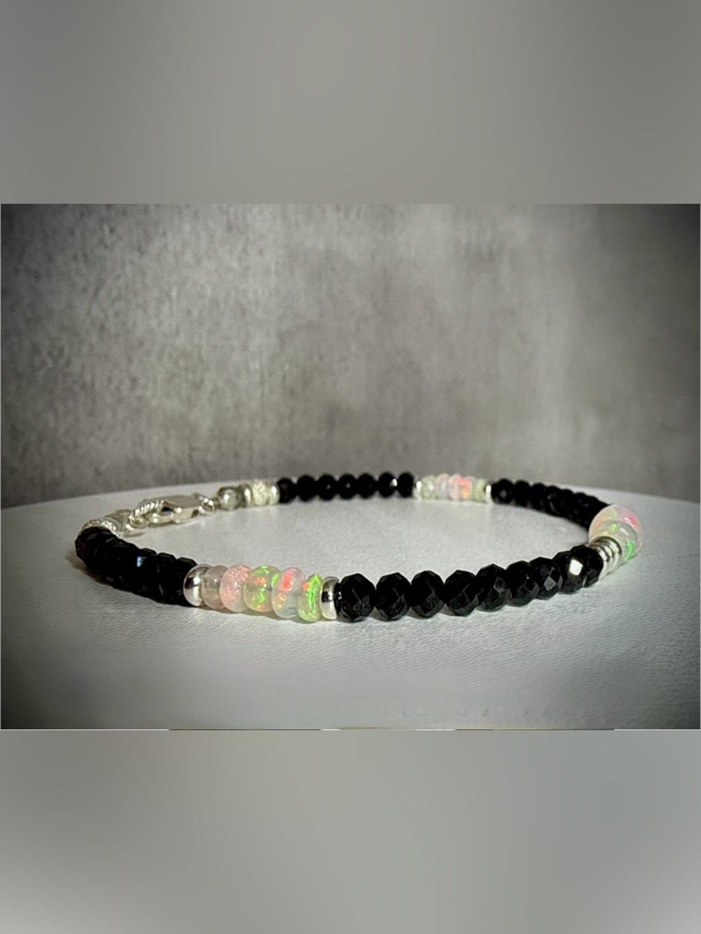 Ethiopian Opal Black Spinel Bracelet in Sterling Silver - Picture 4 of 8